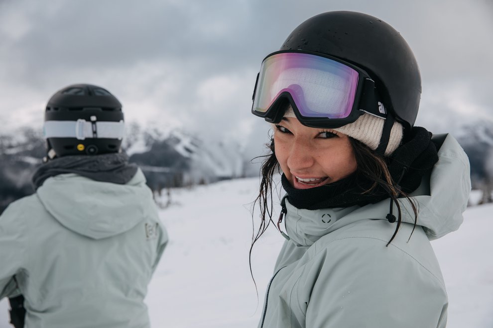 Alt Text: Snowboard Safety Tip #1: Wear a helmet.