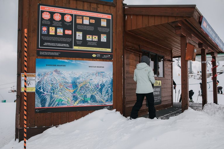 Go inside the lodge to warm up or grab a map.