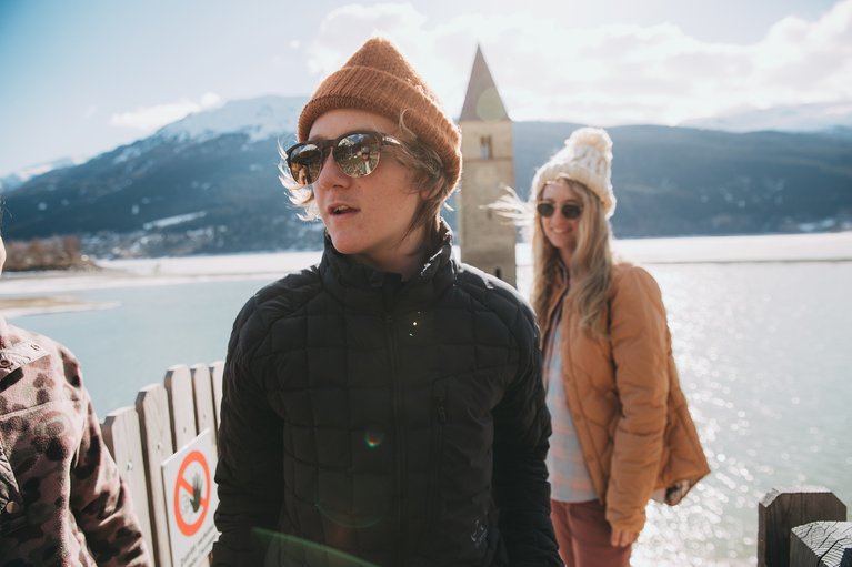 Red Gerard and Anna Gasser Hanging Out by a Lake in Burton Jackets Featuring Responsibly Sourced Down