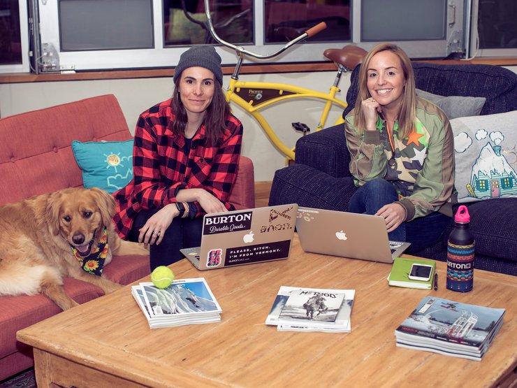 Caitlin Bergin (Women’s Brand Manager), her assistant Maple, and Whitney Heingartner (Partnerships Manager) pow-wow on the Marketing couches.