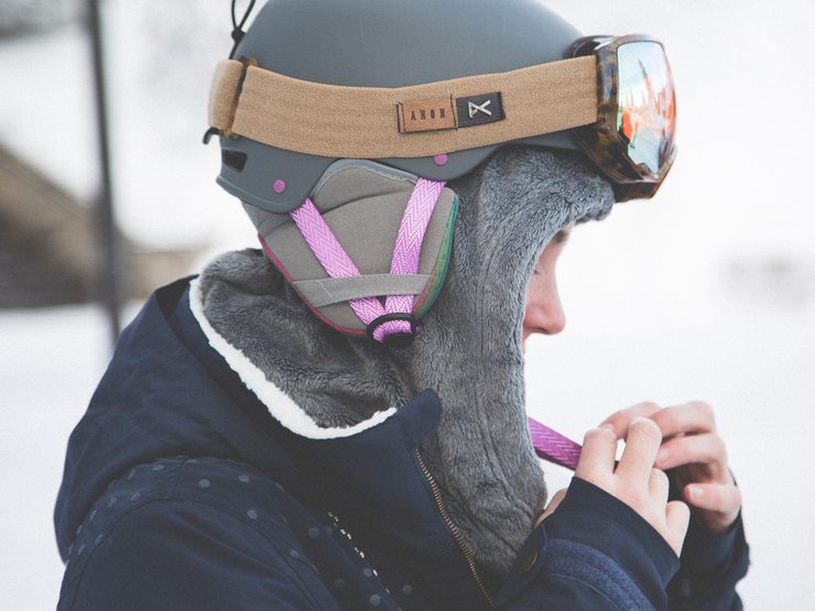 “The Lynx Helmet, Cora Hood, and Bone Cobra Beanie are what I use to cover my head. I wear the Cora Hood underneath my helmet for extra warmth, and I cut holes in the hood for the helmet straps to fit through.”