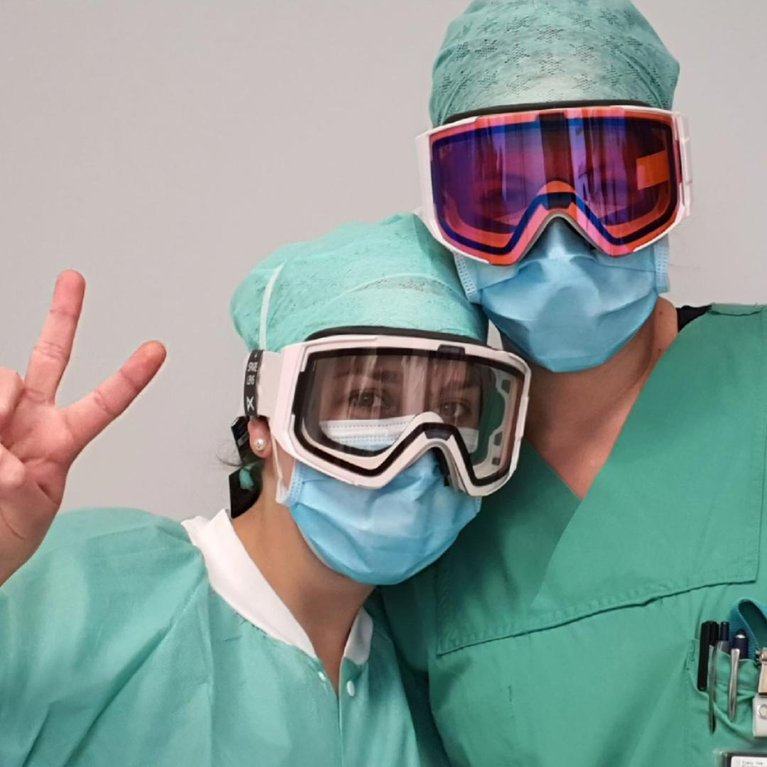 Two doctors wearing Anon goggles acquired through Goggles for Docs.jpg
